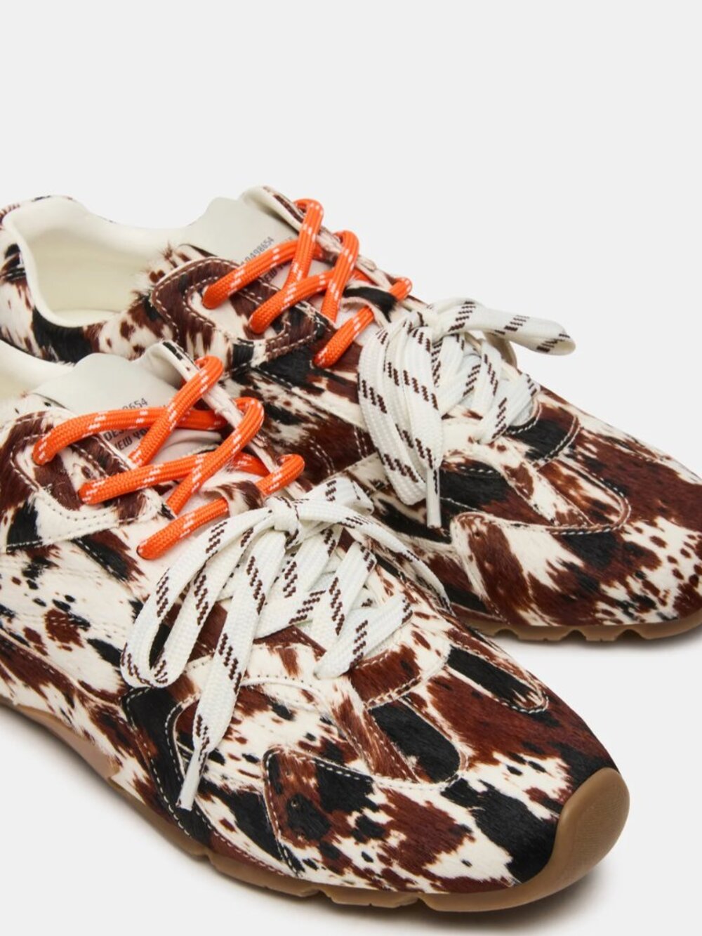 Steve Madden Aziel Brown Cow Hair Print Sneakers with Pink and Orange Laces 8.5